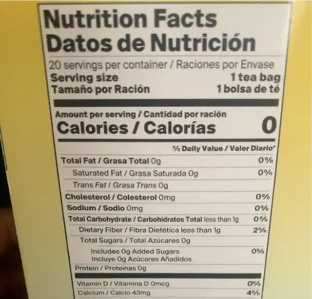 Organic Moringa Tea Green Tea nutrition facts table