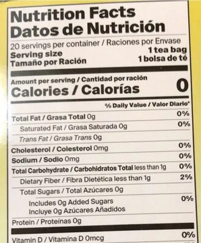 Organic Morning Tea Lemon Flavor nutrition facts table