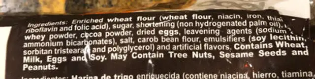 Chiky Cookies ingredients label