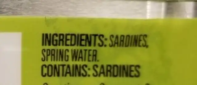 Sardines in spring water ingredients label