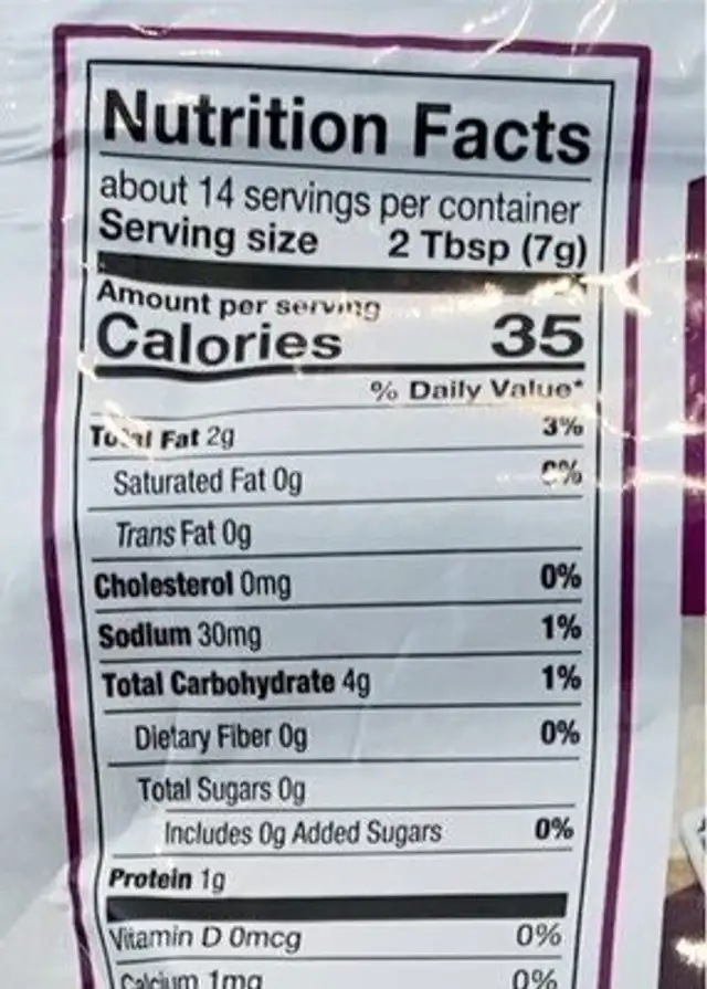 Authentic Wonton Strips nutrition facts table