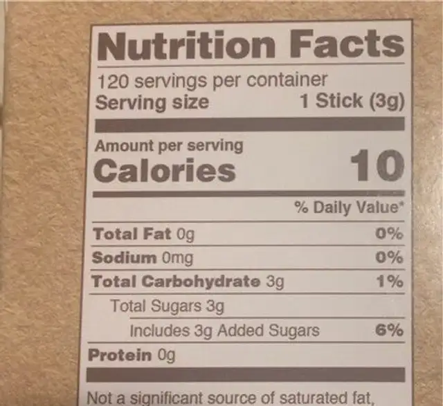Organic Raw Cane Sugar Sticks nutrition facts table