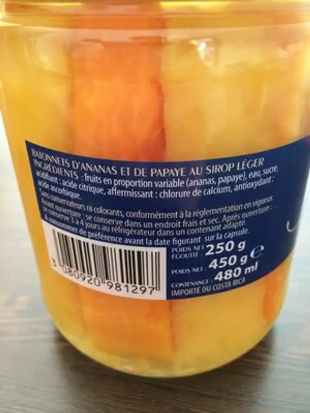 Grand arome du Costa Rica ingredients label