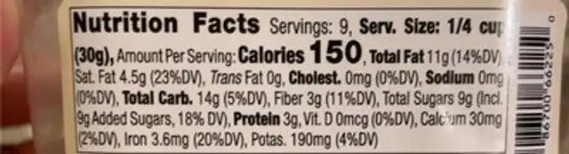 Dark Chocolate Almonds nutrition facts table