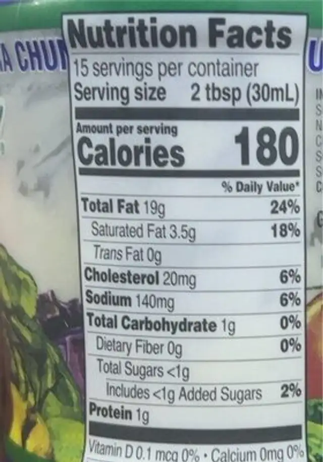 Blue cheese salad dressing nutrition facts table
