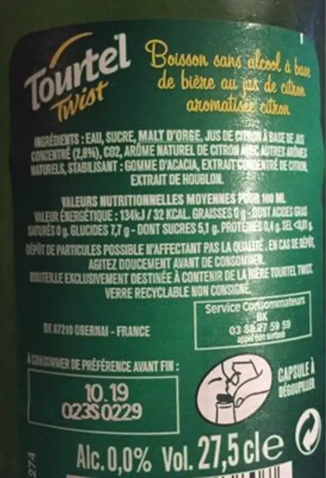 Tourtel Twist nutrition facts table