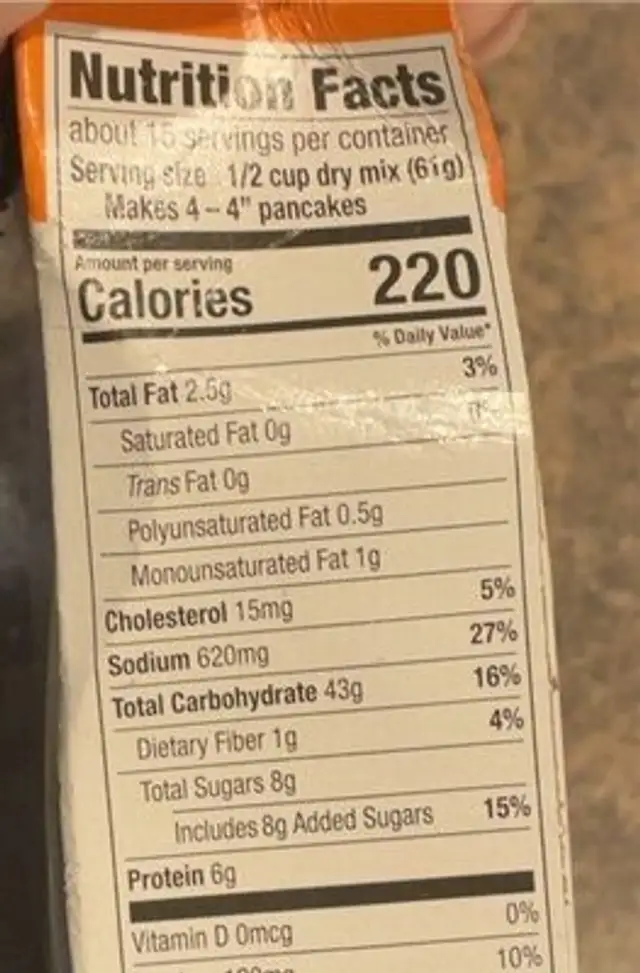buttermilk pancake mix nutrition facts table