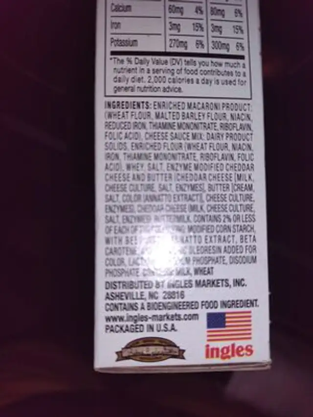 mac n cheese ingredients label