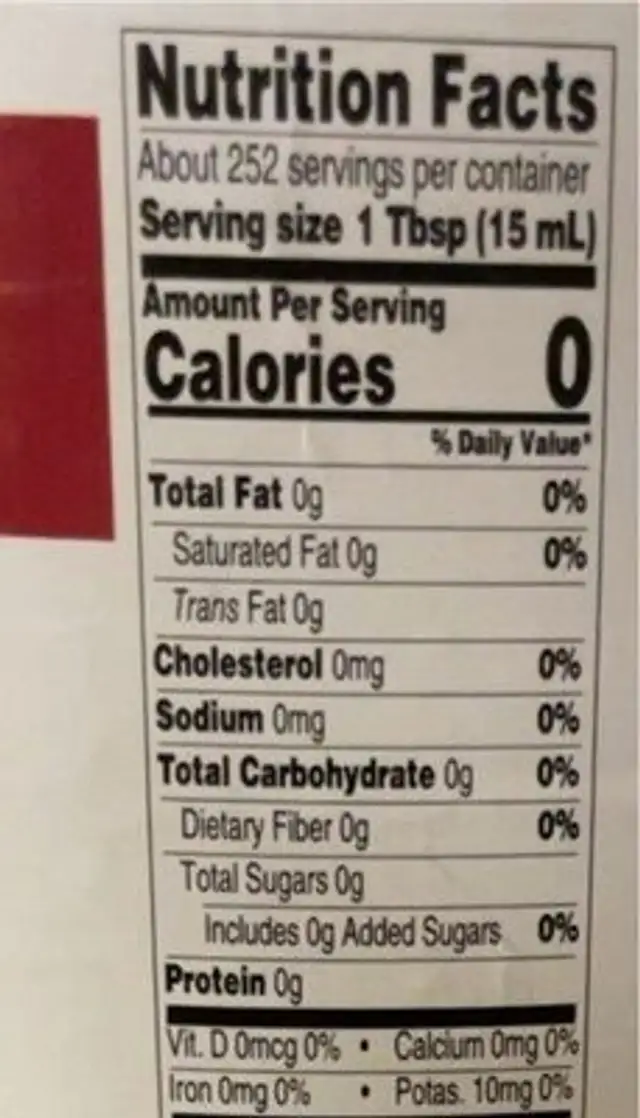 Apple cider vinegar nutrition facts table