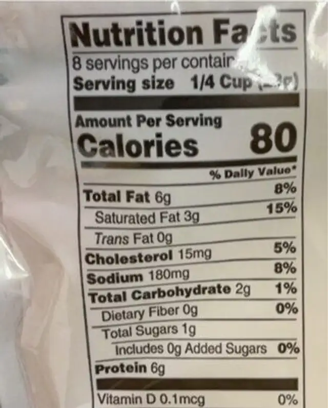 Mozzarella cheese nutrition facts table