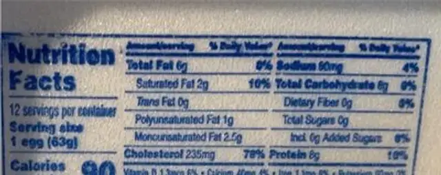 Grade A jumbo eggs nutrition facts table