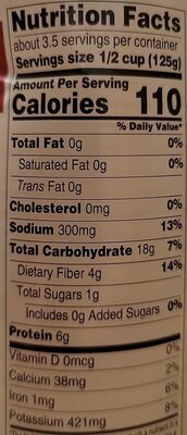 Laura Lynn Black Beans nutrition facts table