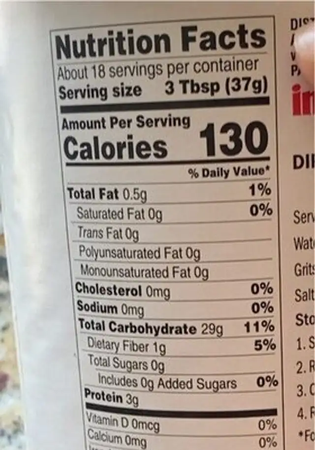 grits nutrition facts table