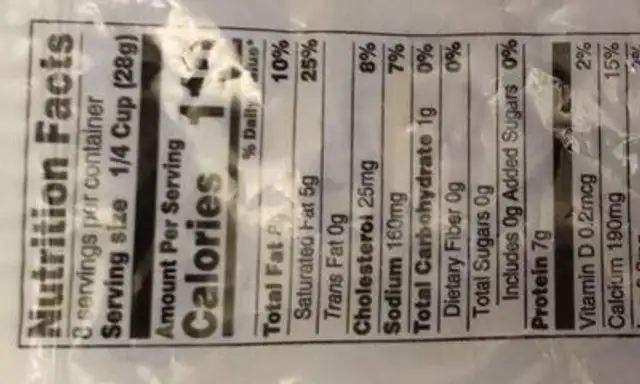 Finely Shredded Colby Jack Cheese nutrition facts table