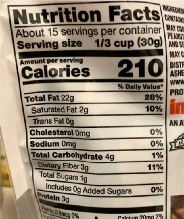 Pecan Halves nutrition facts table