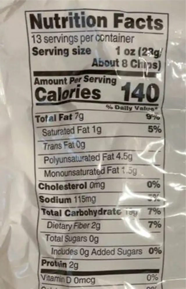 Tortilla Chips - Cantina Style nutrition facts table
