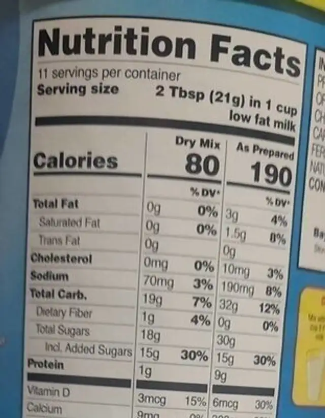 Kresto nutrition facts table