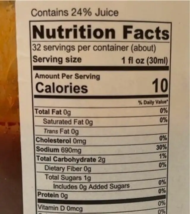Michelada Mix nutrition facts table