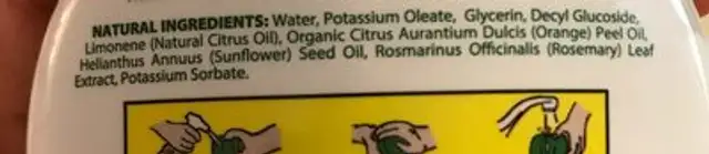 Veggie wash ingredients label
