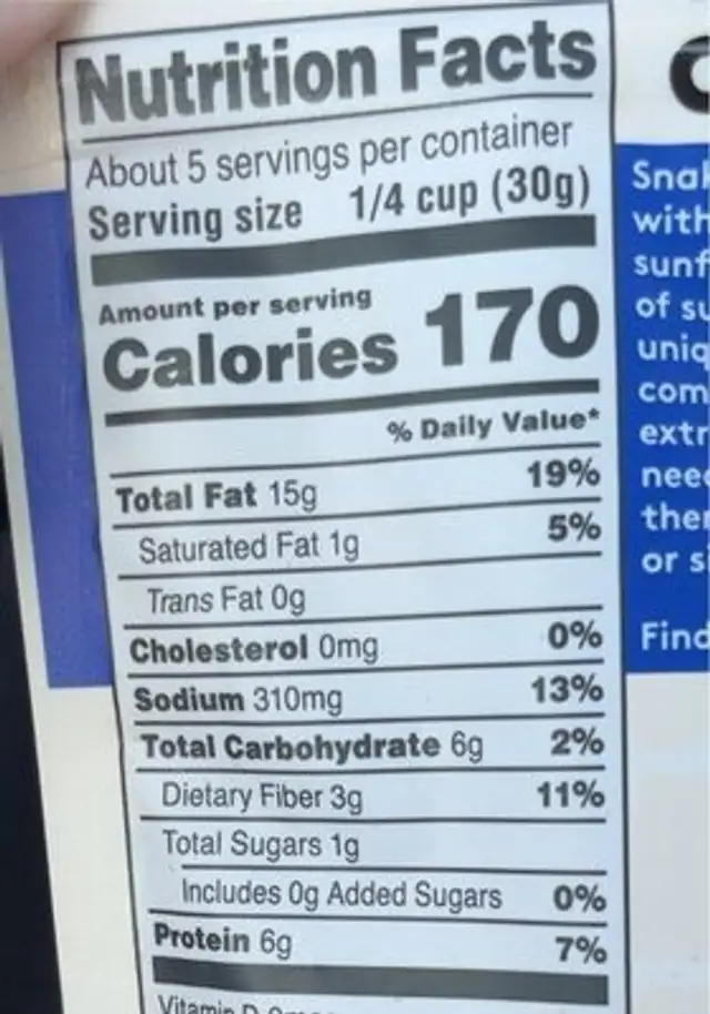 tajin chili & lime sunflower kernels nutrition facts table