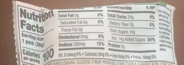 tajín apple rings chili & lime nutrition facts table