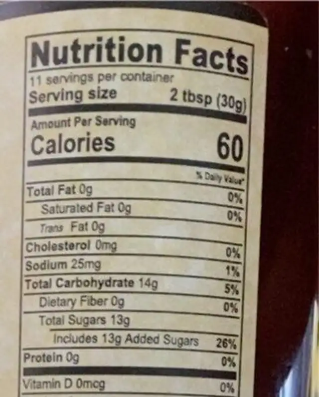 Vidalia Onion Raspberry Vinaigrette nutrition facts table