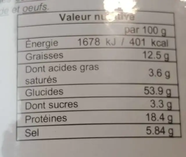 Soupe Boeuf Sau Tao 75G nutrition facts table