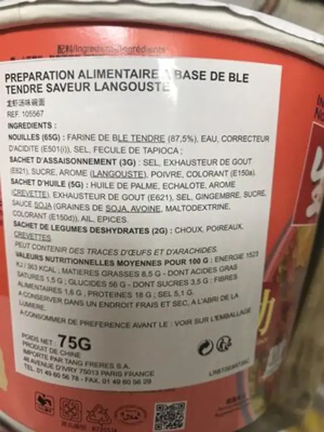 Soupe Langouste Sau Tao 75G ingredients label