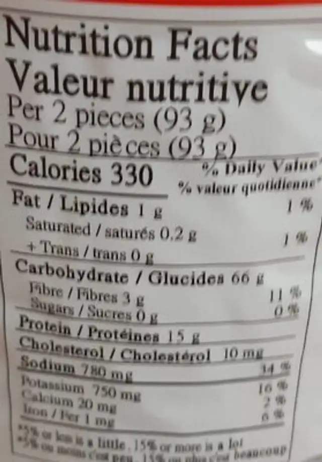 Nouilles d'oeuf crevette nutrition facts table