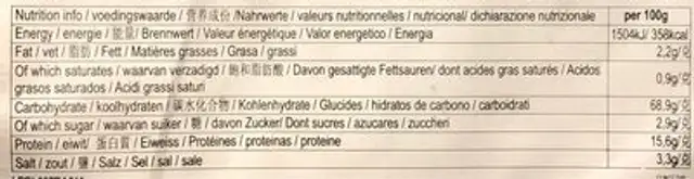 Epinard nouilles nutrition facts table