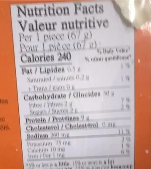 Taiwanese Style Sliced Noodles nutrition facts table