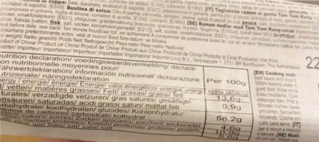 Tom yumkung flavour nutrition facts table