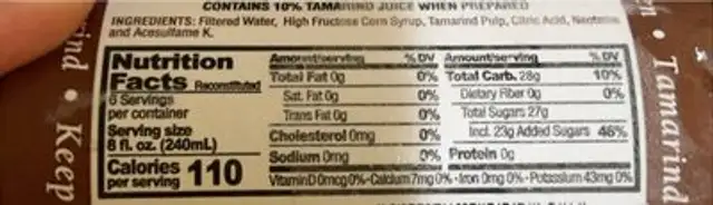 Tamarind nutrition facts table