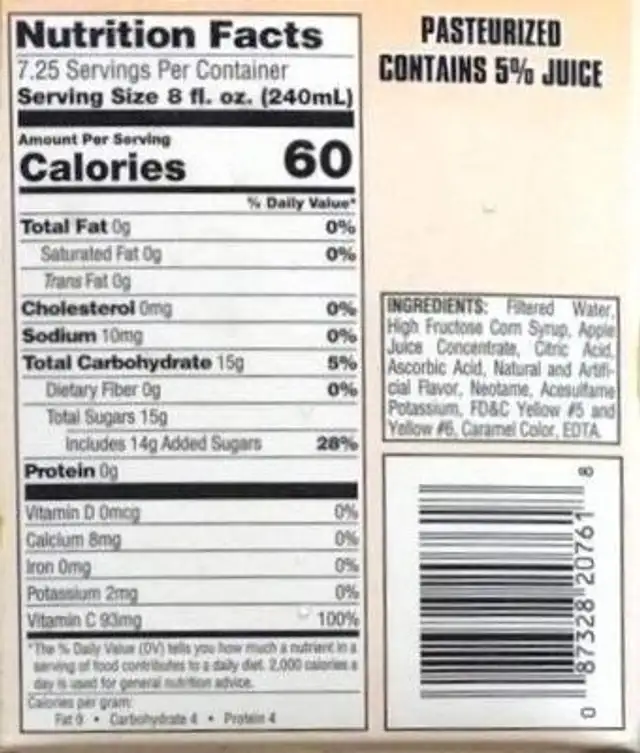 Parcha Plus nutrition facts table
