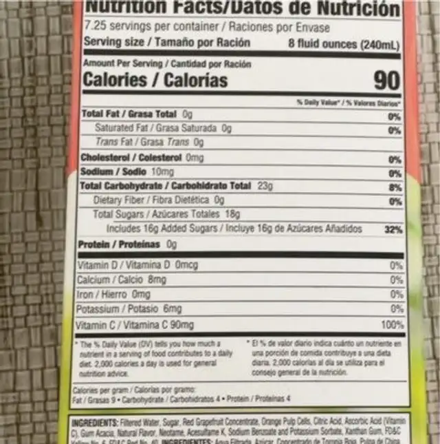 Caribik sun nutrition facts table