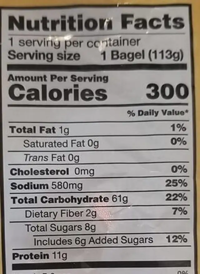 Pre sliced Bagel nutrition facts table