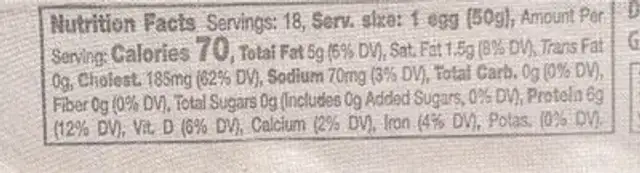 Large eggs nutrition facts table