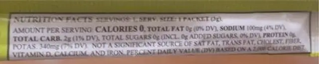 Shotz nutrition facts table