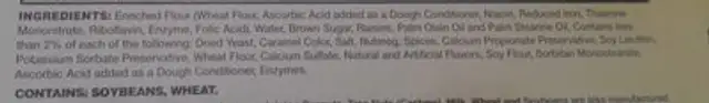 Easter Bun ingredients label