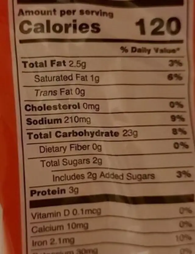 Cream Crackers nutrition facts table
