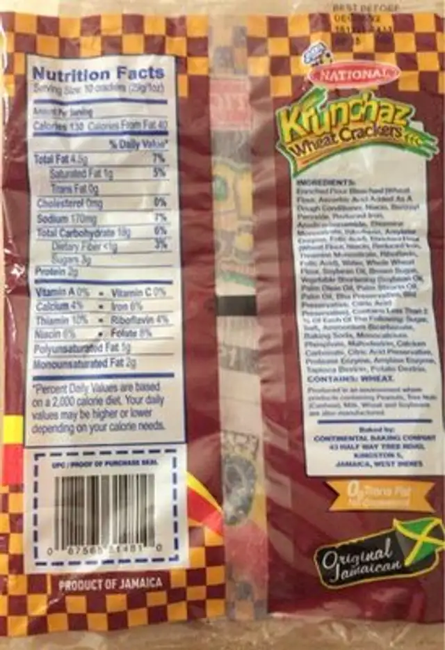 Krunchaz wheat crackers nutrition facts table