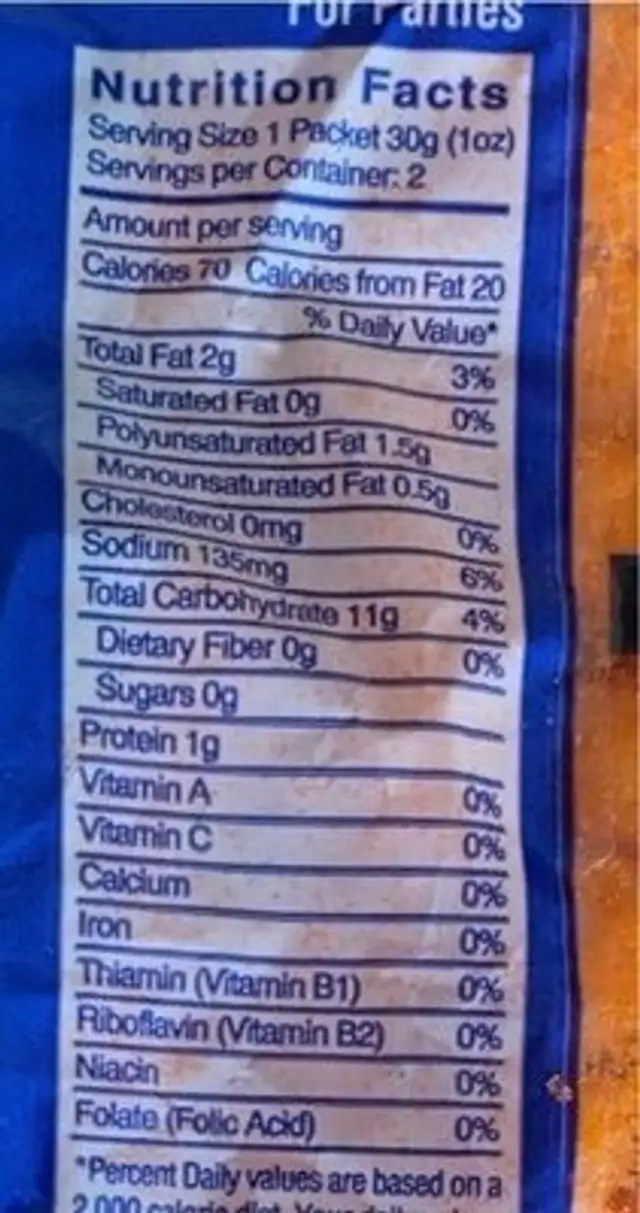 cheese curls nutrition facts table