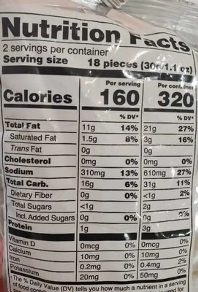 Cheezy Voltz Monster Curls nutrition facts table