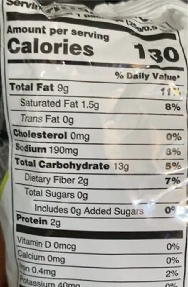 Zesty Whit Cheddar Popcorn nutrition facts table