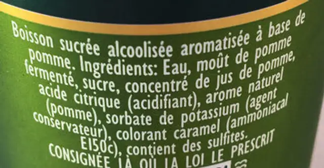Pommersby ingredients label