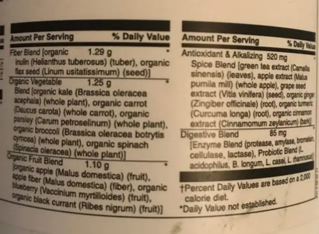 Alkalizing greens drink mix ingredients label