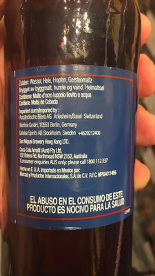 Samuel Adams, Boston lager ingredients label