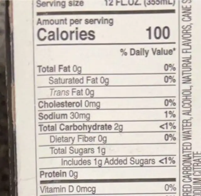 Truly nutrition facts table