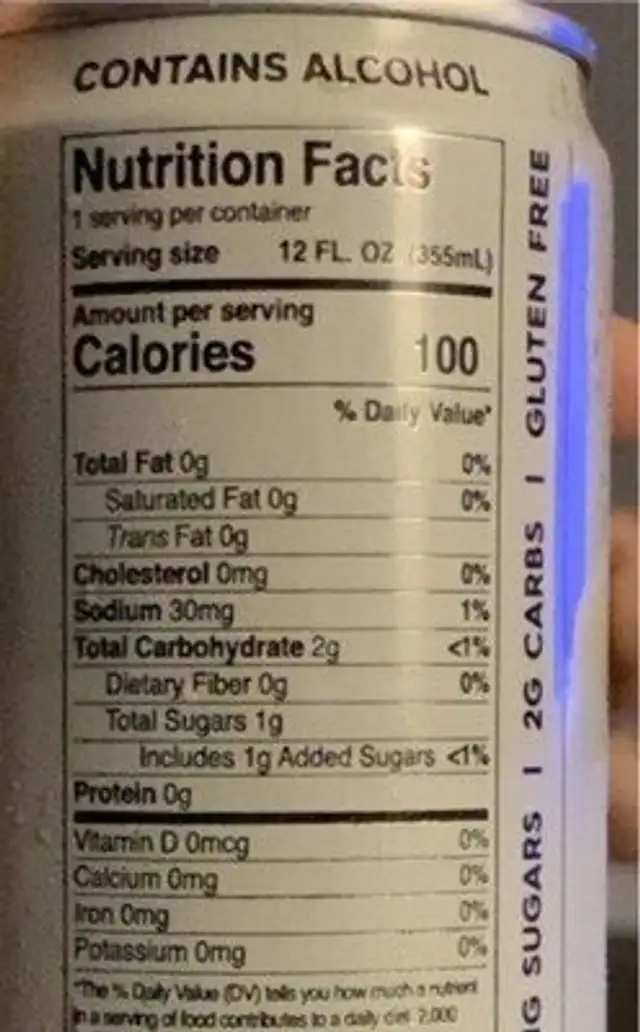 Truly Mango nutrition facts table