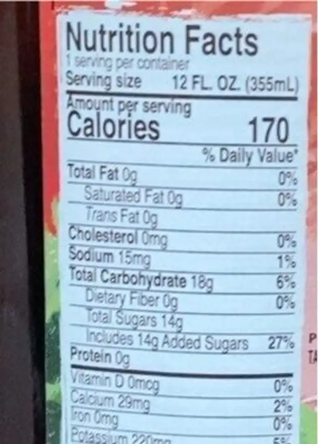 Hard fruit cider nutrition facts table